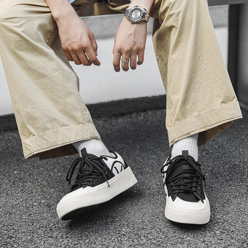 Fashion Autumn Black Canvas Sneakers Men Fashion Casual Platform Men's Skateboard Shoes Outdoor Breathable Non-slip Vulcanized Shoes Man