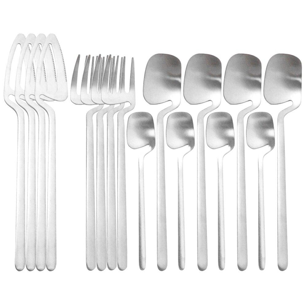 16Pcs Black Cutlery Set Knives Forks Tea Spoons Tableware Set Stainless Steel Matte Dinnerware Set Party Kitchen Silverware Flatware Set