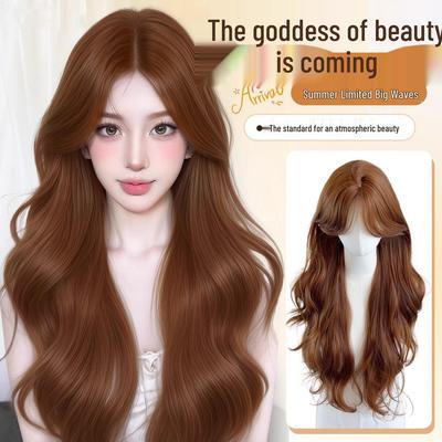 Реалистичный полный парик карамельного цвета для женщин: Незаметная бесшовная шапочка, пышные длинные кудрявые волосы, аккуратно подстриженные