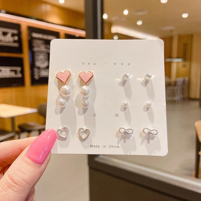 A Suit of Summertime Dazzle Colour Small Stone Sweet Earrings SetS for Women Crystal Clear Butterfly Love Heart Set Paty Jewerly