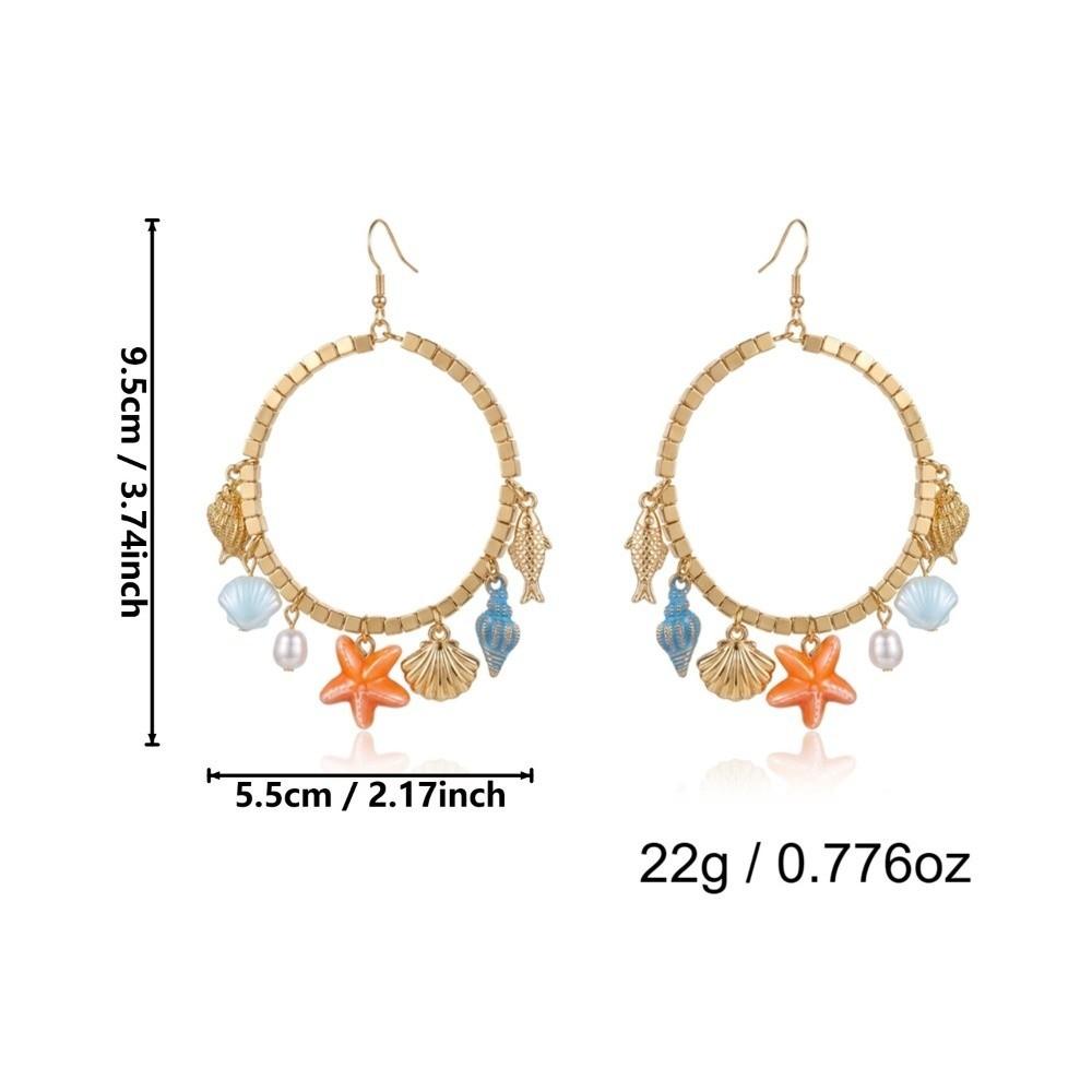 Ocean Theme Drop Dangle Earring Round Shell Charm Earrings New Hoop Pendant Earrings Jewelry