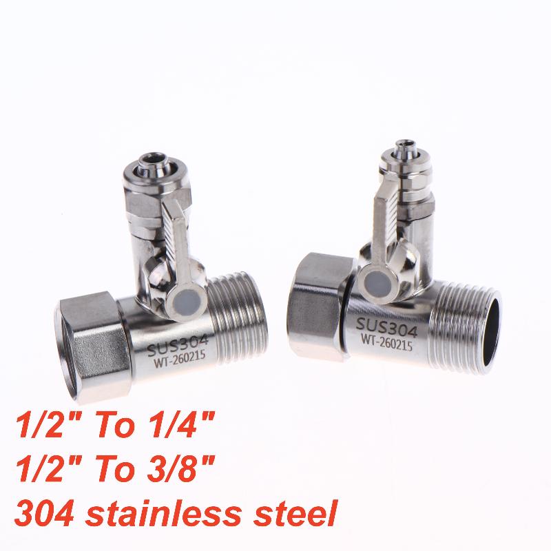 Sliver RO Feed Water Adapter 1/2 to 1/4 3/8 Shut Off Ball Valve Corrosion Resistant for Kitchen Under Sink Water Filter