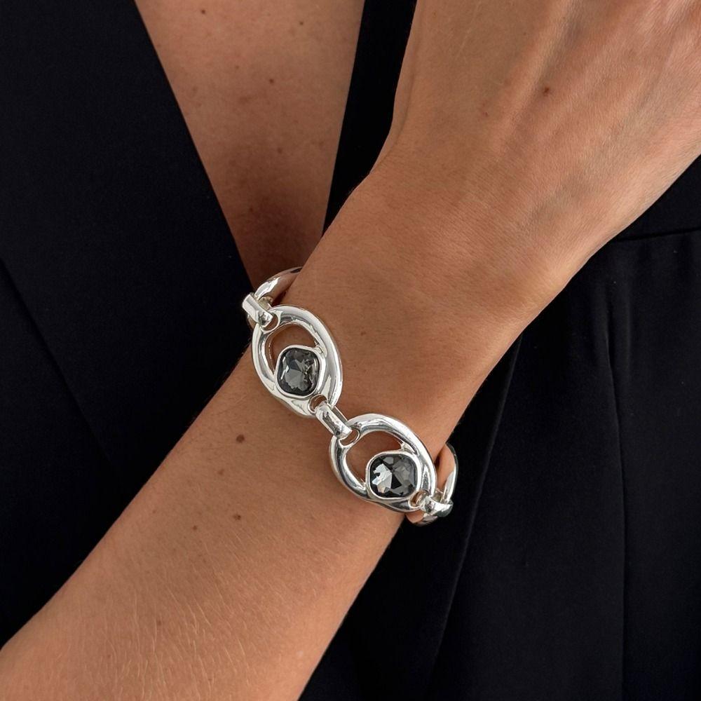 Charm Black Rhinestone Necklace Zinc Zinc Alloy Silver Ring Simple Geometric Earrings Evening