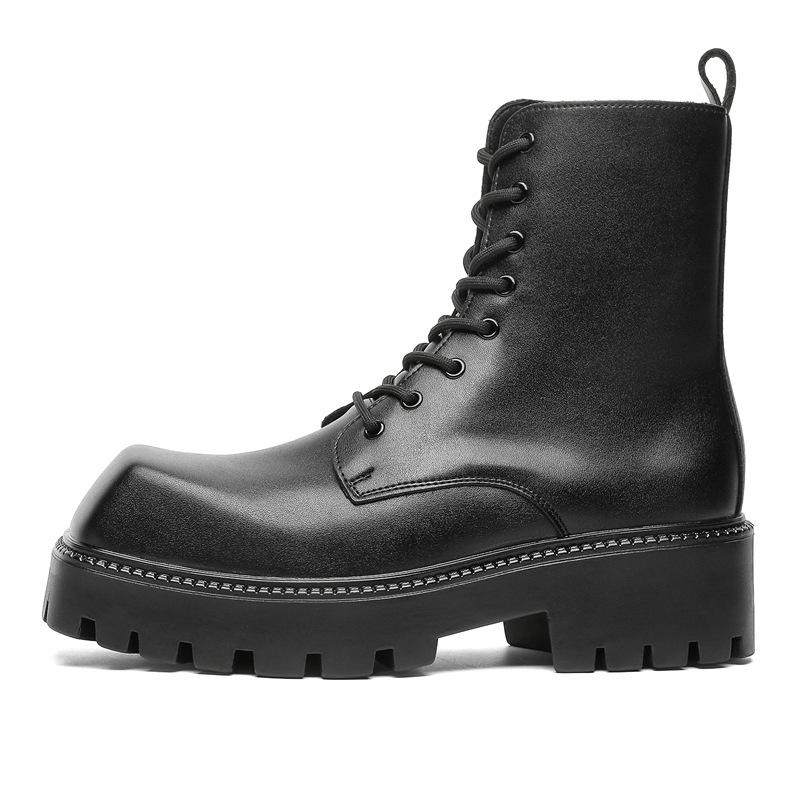 Британский стиль черные ботинки Мартин мужские высокие универсальные увеличивающие рост корейская версия кожаные ботинки модные мужские рабочие ботинки-локомотивы 1907-J