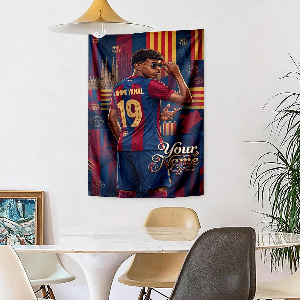 Lamin Yamal Custom Your Name Wall Decor Tapestry Art For Pet Memorial Birthdaywedding Party Backdrop Family Gift