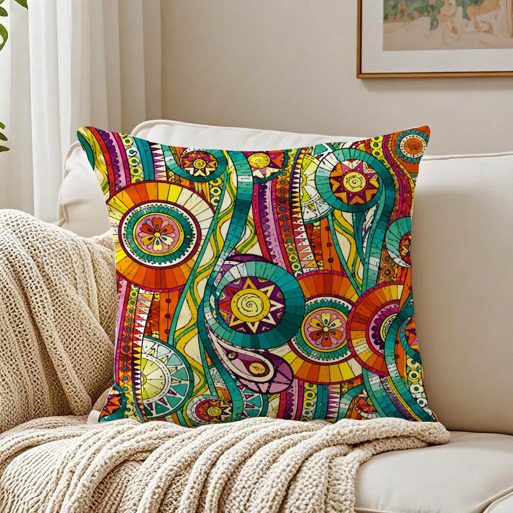 Colorful Vivid Circle Pattern Pillow Case Organic Short Plush Cushion Covers Breathable Washable WrinkleResistant