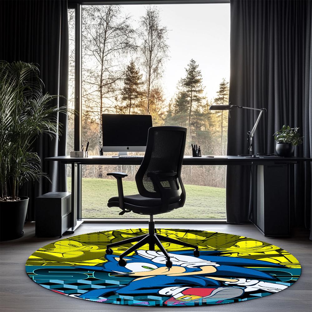 Sonic Printed Round Rug Carpet Chair Rug Area Rug Entryway Doormats,for Office Chair Living Room Bedroom Kitchen Room.