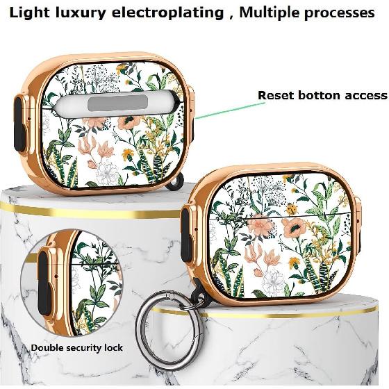 Compatible AirPods Pro 2nd/1st Generation Case Lock Flower Women Girl 2023/2022, Double Secure Lock Clip Hard Shockproof Protective iPods Pro 2 Cover