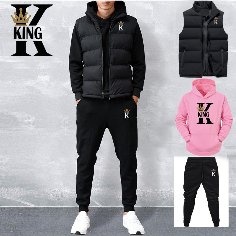 Мужские повседневные комплекты Жилет + толстовки + брюки Спортивный костюм из 3 предметов Мужской комплект спортивной одежды