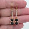 Women Fashion Black Cubic Zirconia CZ Long Drop Earrings Jewelry