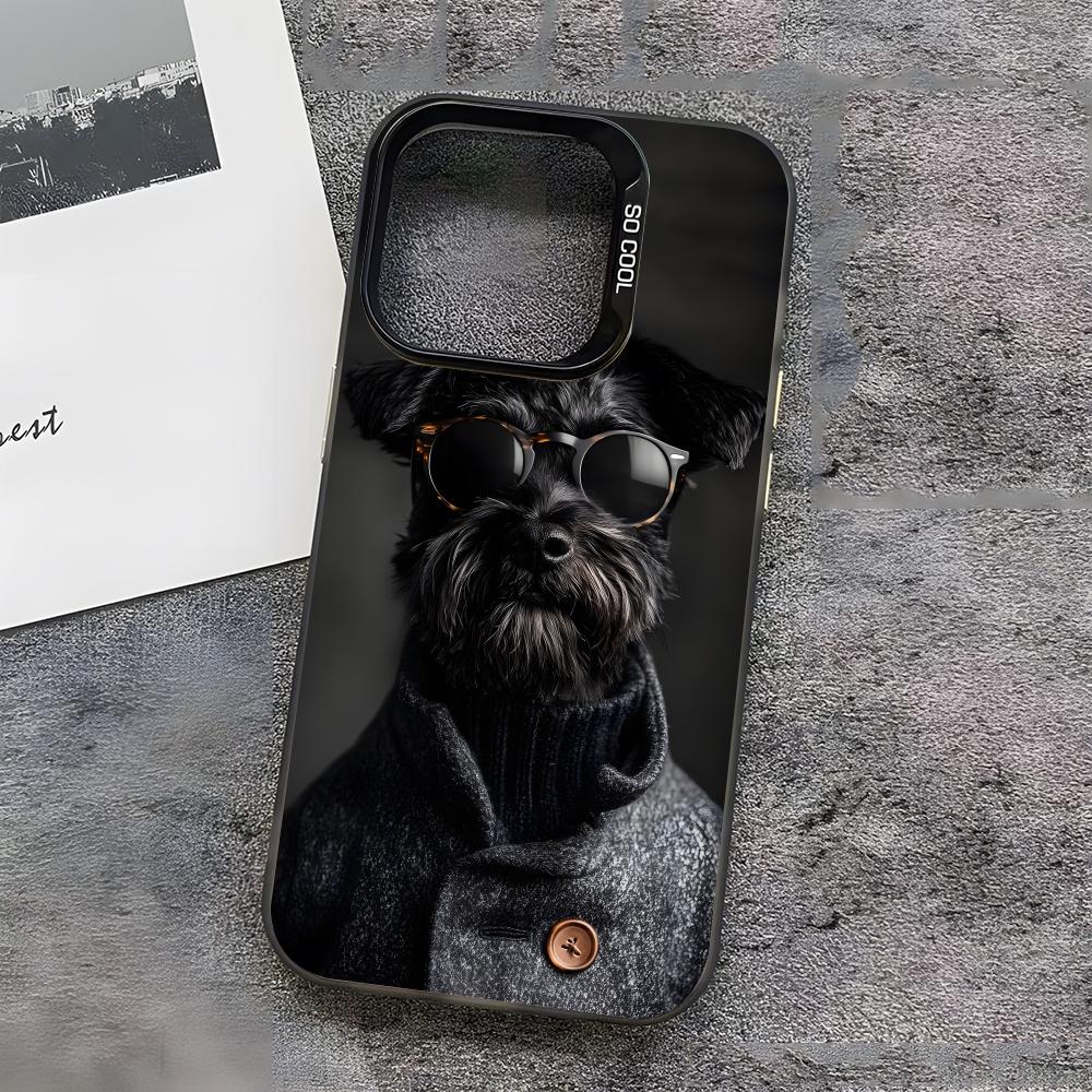 Cartoon Schnauzer Dog Cute Phone Case For IPhone17 Air 16 15 14 Plus 13 12 11 Pro 7 8 XS Max XR Silver Black Bumper Case