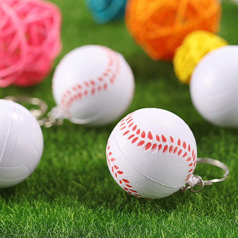 Creative Cartoon Sports PU Ball Keychain Simulated Mini Ball Keyring Pendant Boyfriend Gift Souvenir Novelty Toy Ornament Rugby Baseball Basketball
