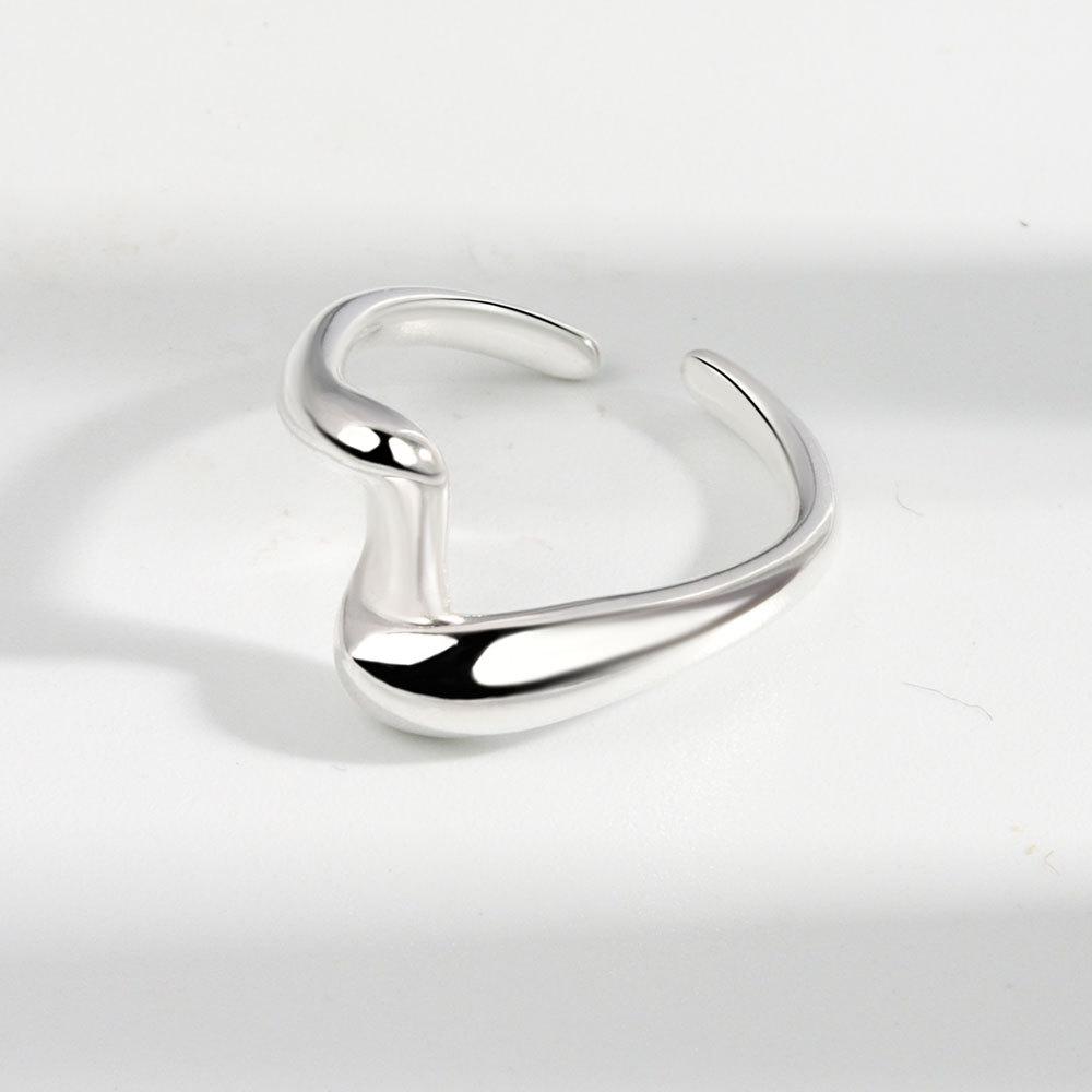 Geometric Glossy Concave Convex Shaped Ring Female Niche Design Personality High Sense Finger Ring Ins Cold Temperament Opening Index Finger Ring