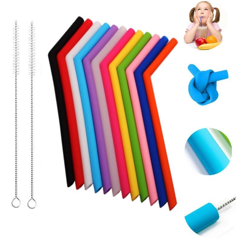 Премиальная пищевая силиконовая трубочка длиной 200 мм, безопасная для микроволновой печи, круглой формы, однотонная