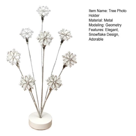 Snowflake Photo Tree Holder Clip for Memo Paper Note Photo Display 8 Branches Tree Card Holder Metal Picture Frame Stand for Home Office Desk Decor