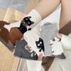 1 пара женских носков Осень Зима Принт с буквами Дышащие носки до щиколотки с кошкой Высококачественные носки до середины икры Милая кошка Смесь полиэстера