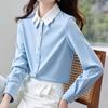 Navava Women Casual Color Block Double Collar Long Sleeve Shirt Nb3058