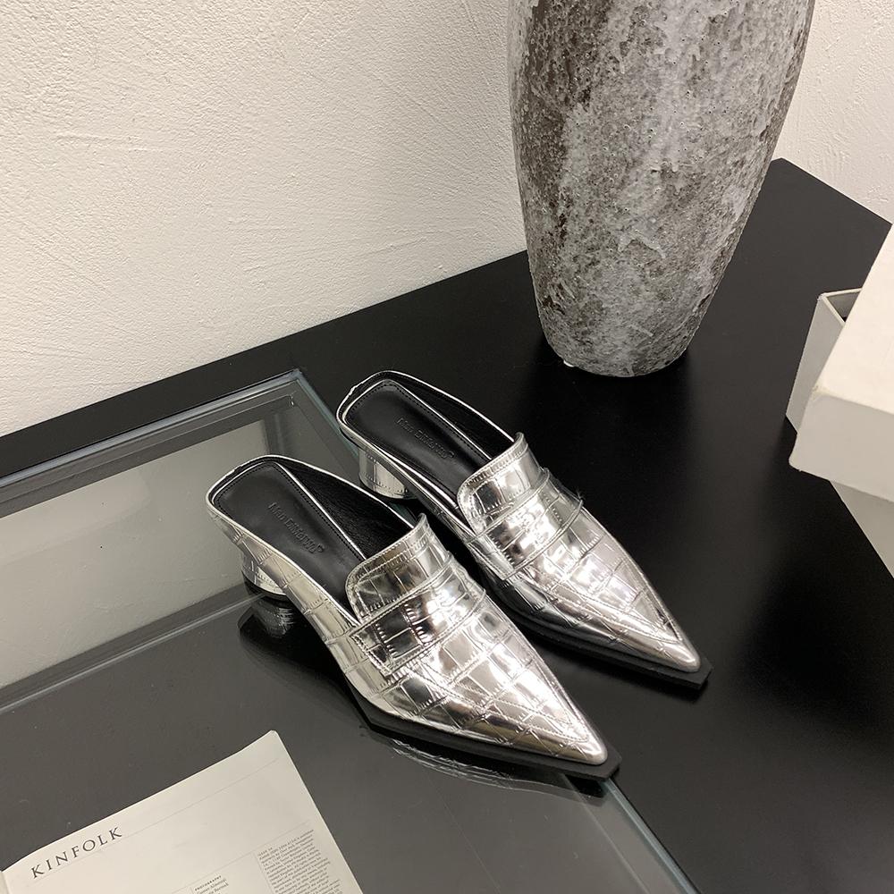 Мода Модные женские тапочки с острым носком Туфли на высоком каблуке Черные Коричневые Серебряные Летние туфли на открытом воздухе Туфли-мюли Женские 35-39