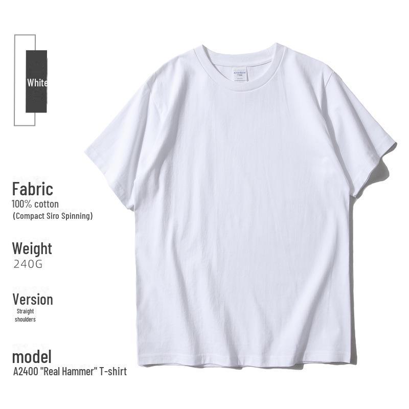 Футболка из плотного однотонного хлопка плотностью 240 г с круглым вырезом и фирменным логотипом