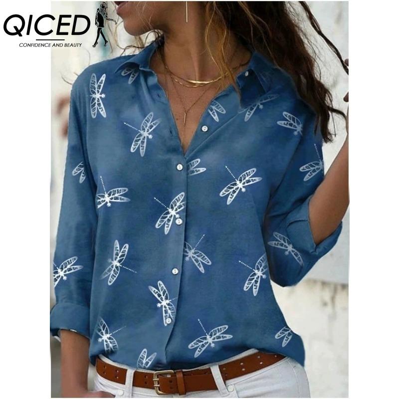 QICED 38 цветов Женская модная повседневная блузка с длинным рукавом и воротником ПОЛО