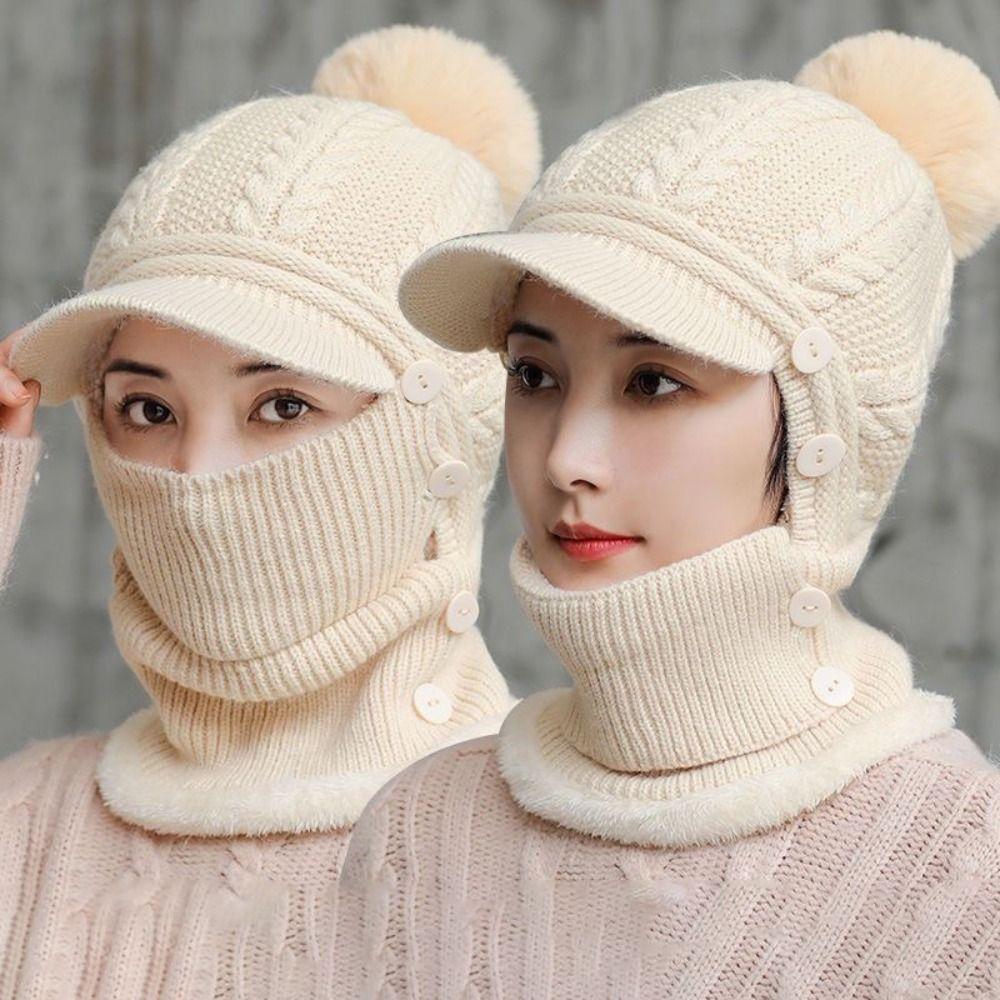 Soft Hooded Thermal Cap Woolen Cold Proof Scarf Versatile Scarf Hat Set Autumn