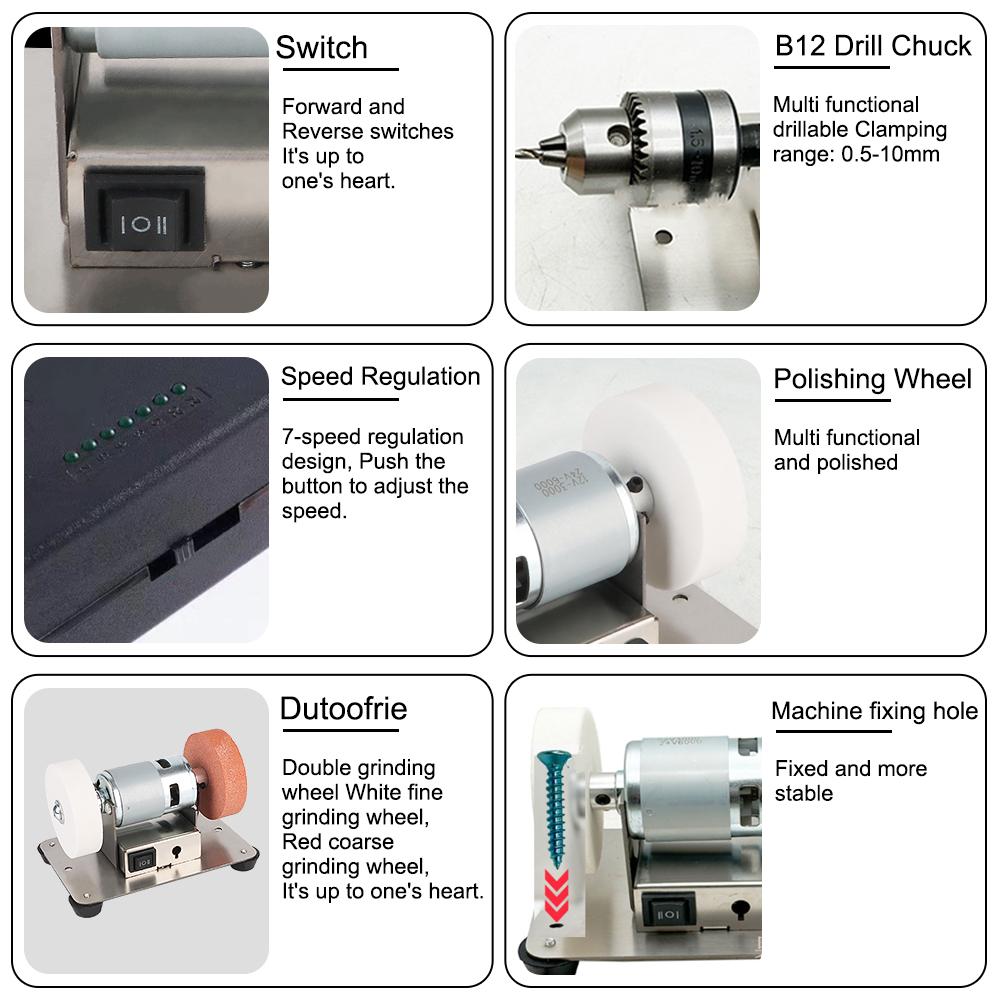 Двигатель шлифовального станка Двойной шлифовальный станок Artifact Table Мини электрический шлифовальный круг Grindig Stone Micro грубая и тонкая полировка