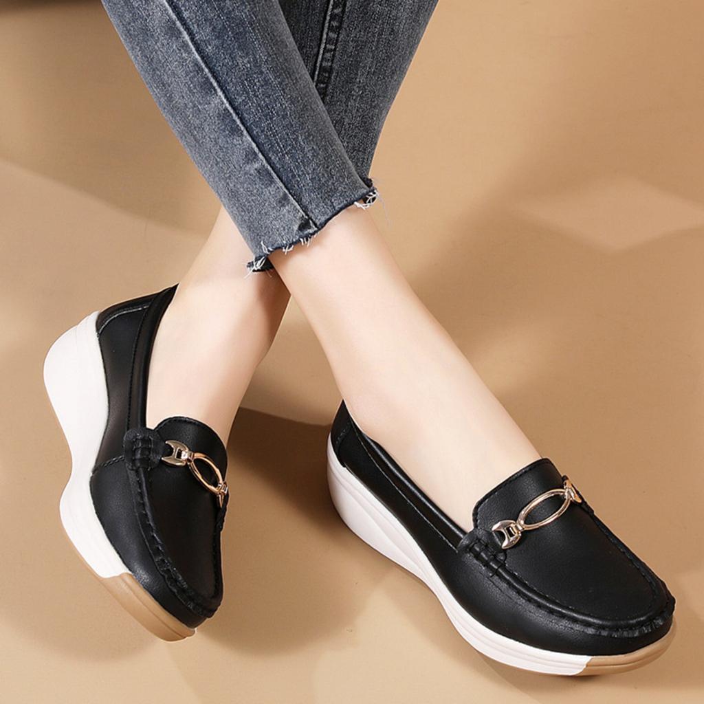 Женская удобная, легкая, дышащая искусственная кожа Face Four Seasons Universal Non Slip Casual Shoes - One Step Step Le Fu Shoes