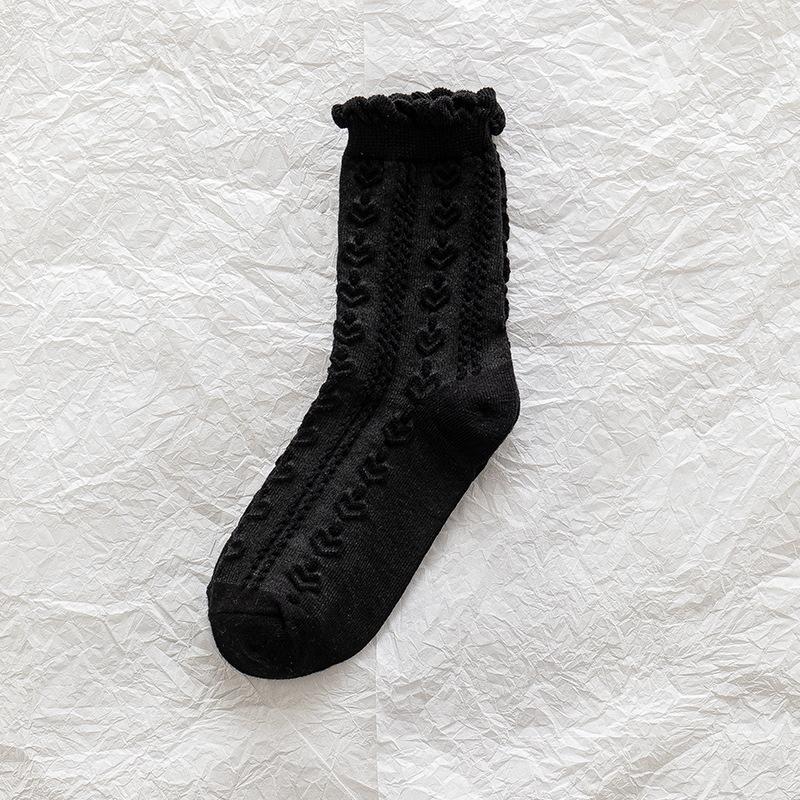 Женские носки с рюшами и манжетами, носки до щиколотки, всесезонные мягкие трикотажные хлопковые носки, однотонные носки под платье салата