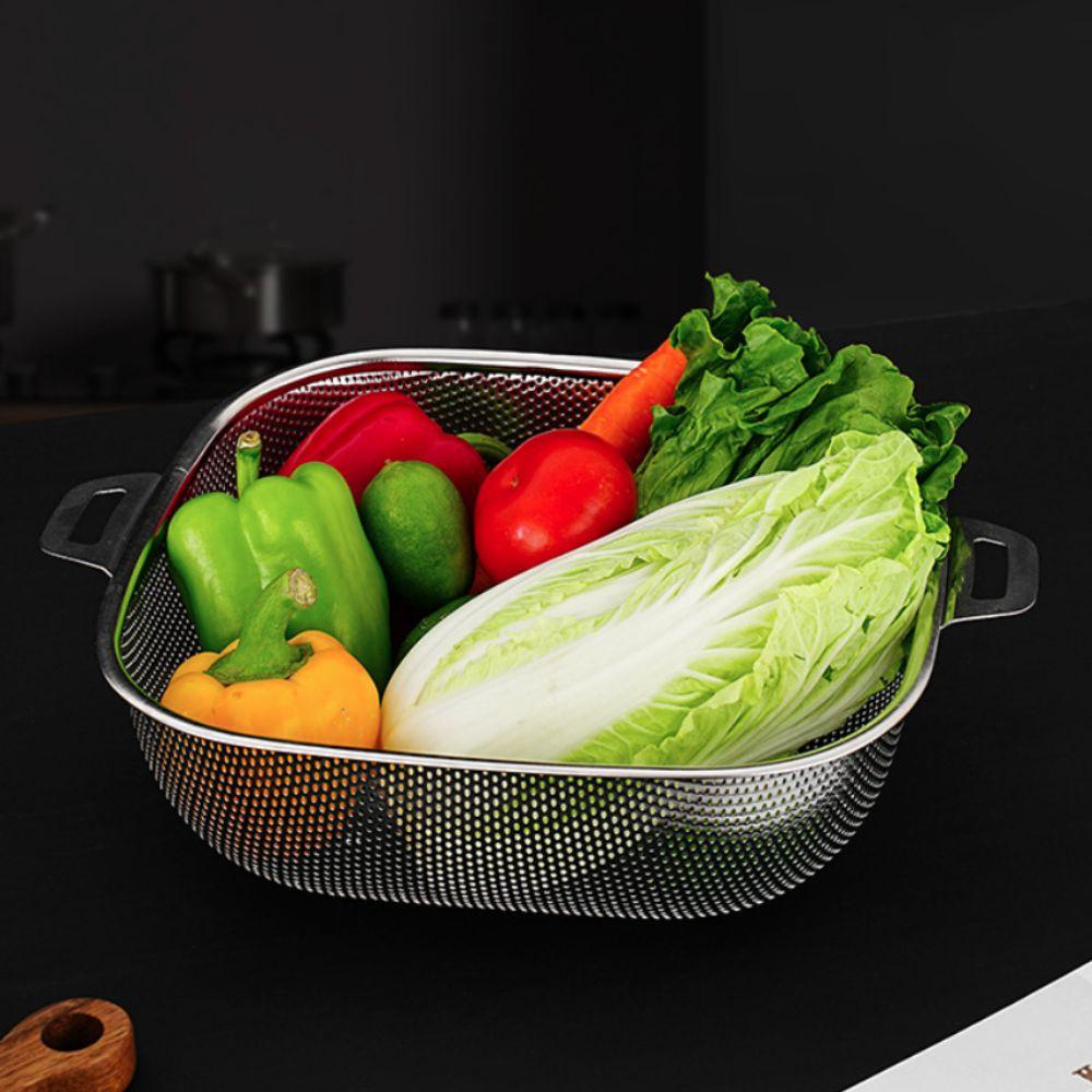 Rust-proof Vegetable Washing Basket Stainless Steel Colander Square Drain Basket Kitchen