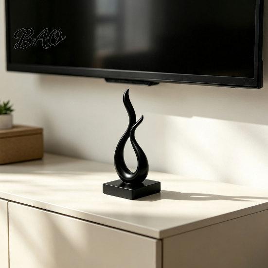 Elegant Living Room Decor Abstract Flame Sculpture, 3D Printed Modern Minimalist Art Statue with Square Base, Smooth Curve Artistic Statues