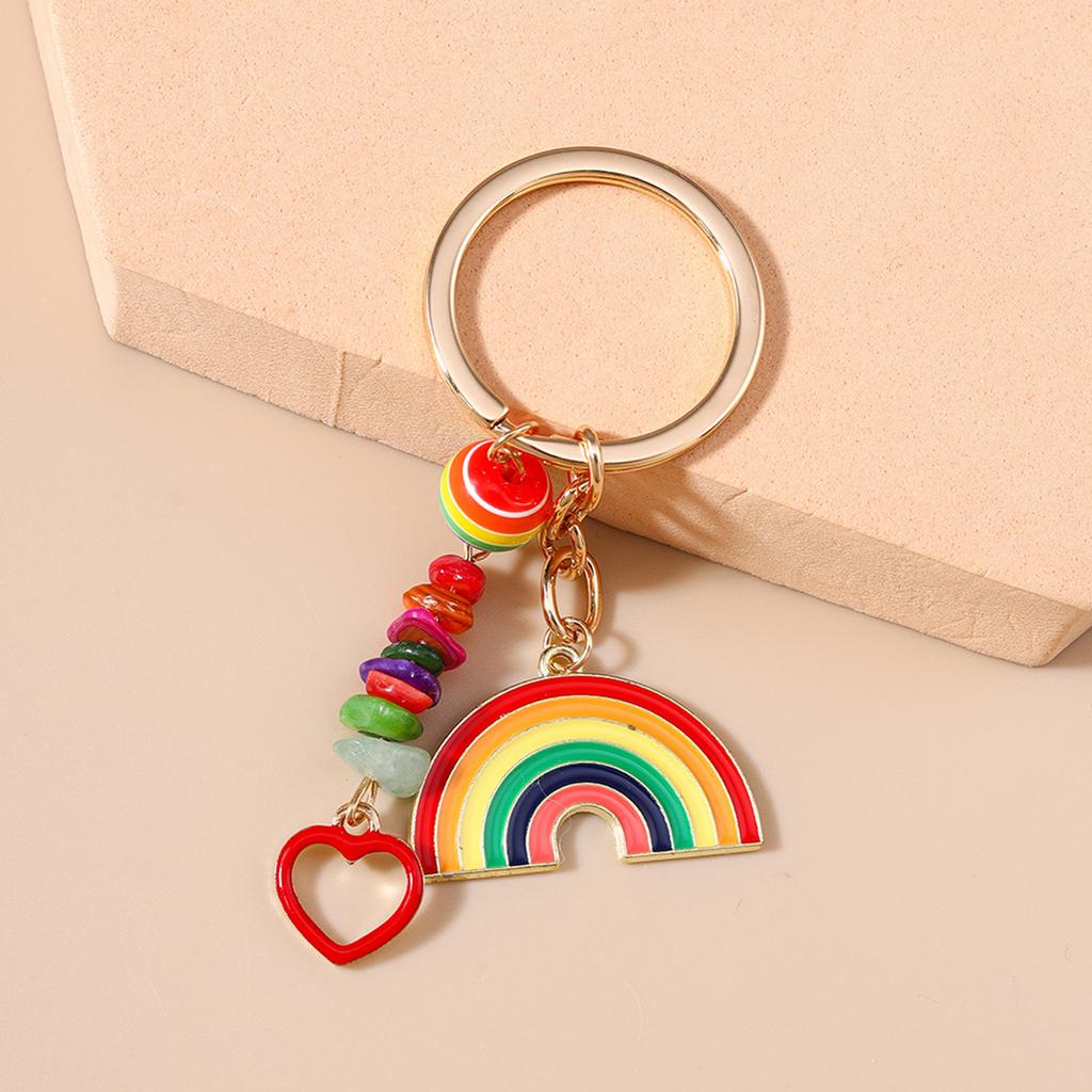Trendy Rainbow Keychain Colorful Alloy Keyring Sturdy Designs for Everyday Use