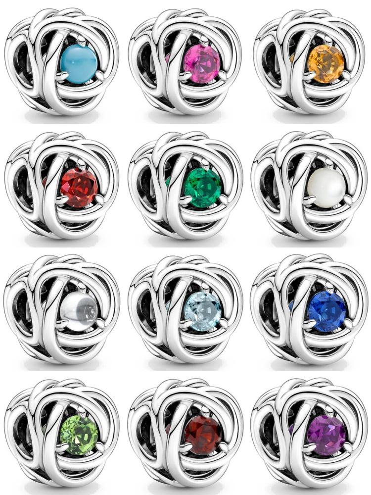 New 925 Silver Twelve Month Birthday Stone Pendant DIY Beads for European Bracelet Jewelry