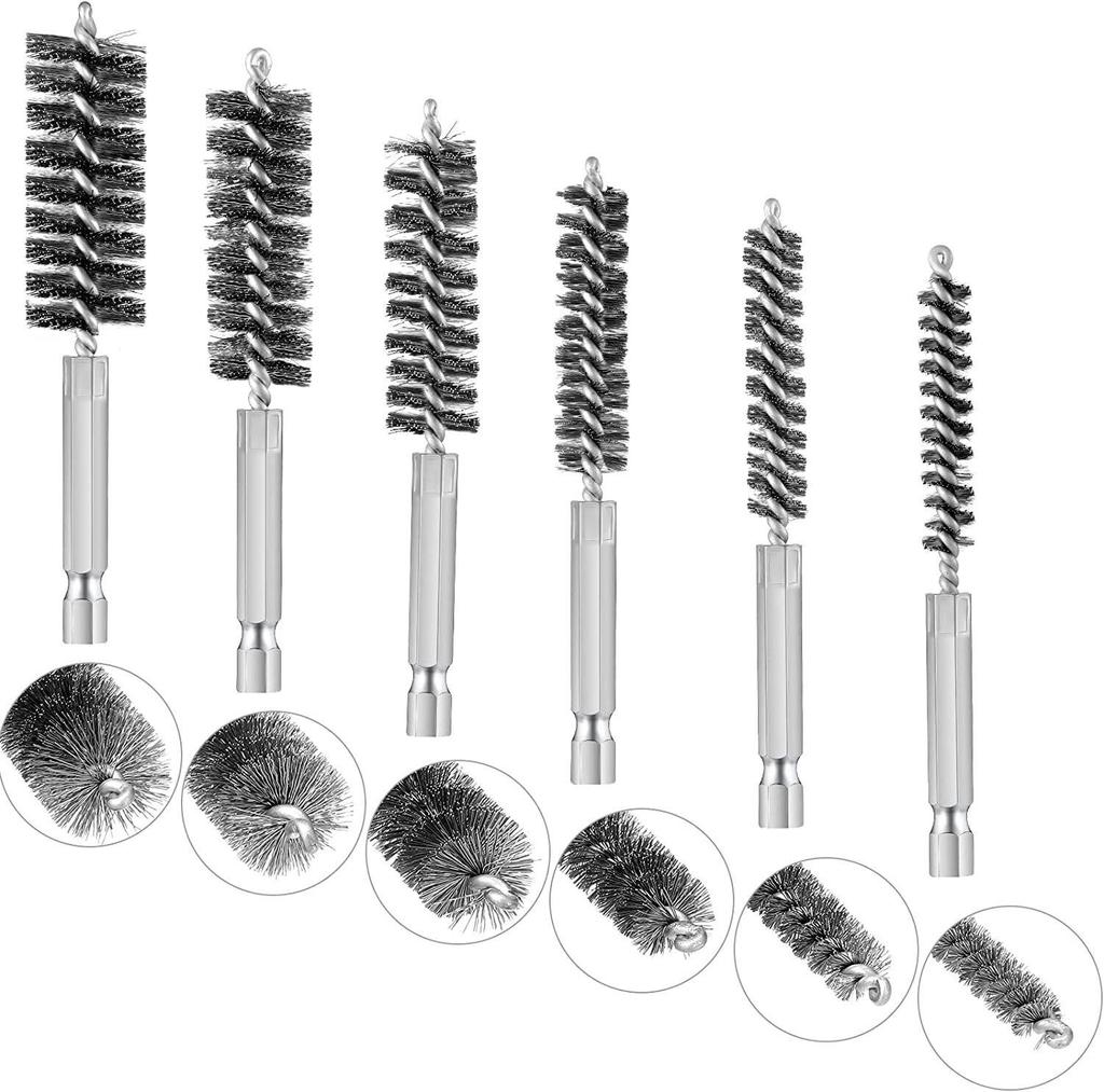 6PCS/Set Steel Wire Brush Twisted Wire Stainless Steel Cleaning Brush With Handle 1/4 Inch Hex Shank For Power Drill Impact Driver