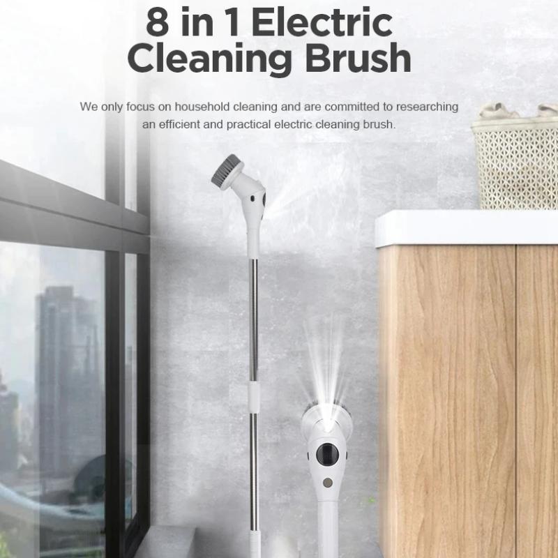 New Electric Cleaning Brush Bathroom Kitchen Brush Cleaning 8-in-1 Multifunctional With LED NightLight Rotatable Household Brush