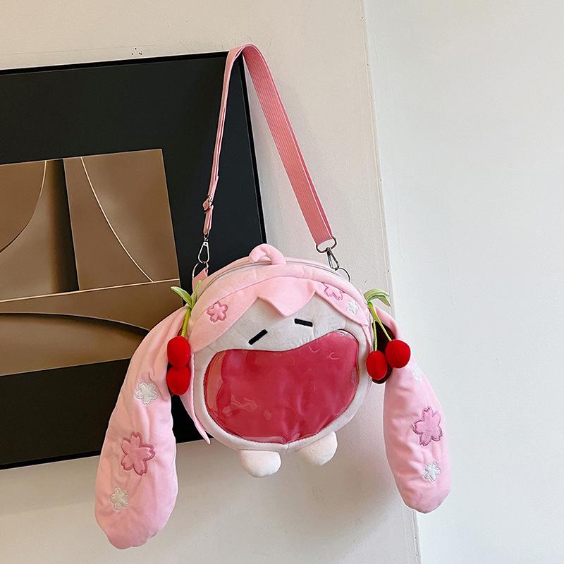 Two-dimensional Bag Female 2025 New Trendy Student Girl Pain Bag Cute Cartoon Soft Doll Big Mouth Bag