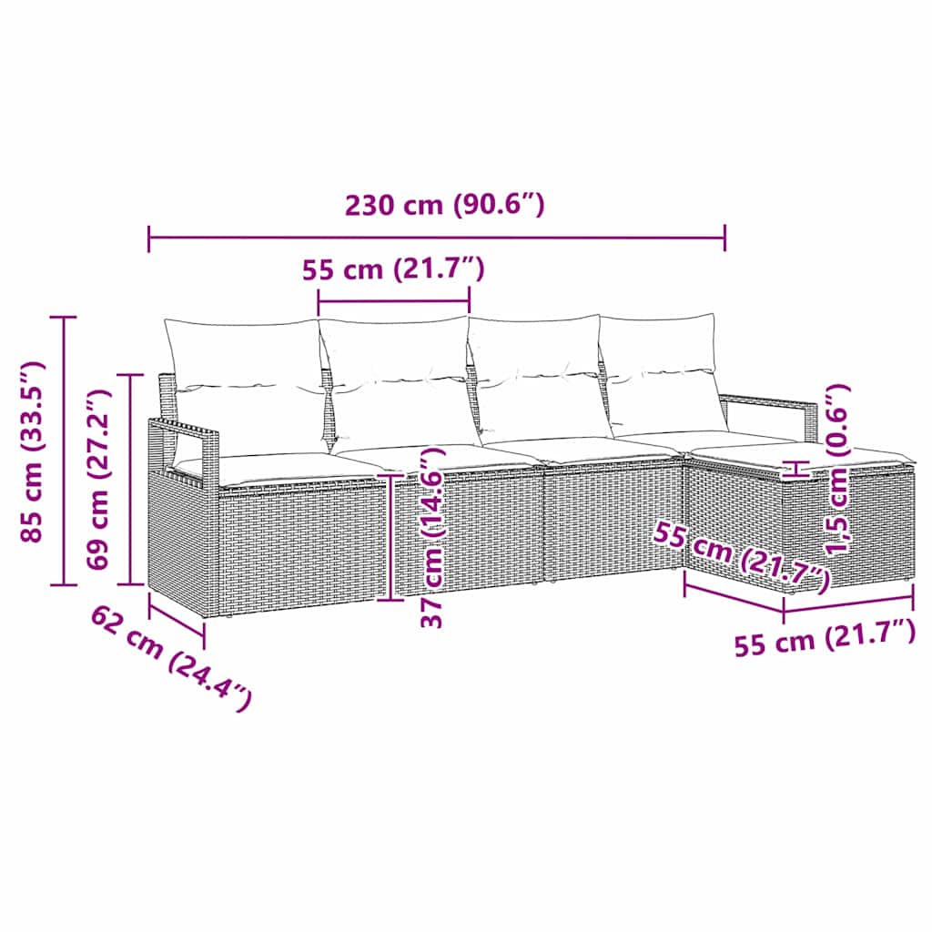 5 Piece Sofa Set with Cushions and Storage Black Poly Rattan