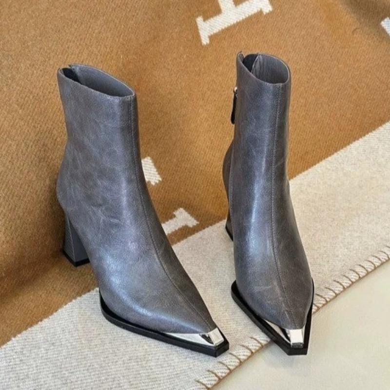 Элегантные женские ботильоны с острым носком, модные кожаные туфли на высоком каблуке, зима 2025 года, трендовые сексуальные туфли-лодочки для офиса, туфли-лодочки Chelsea Botas Mujer
