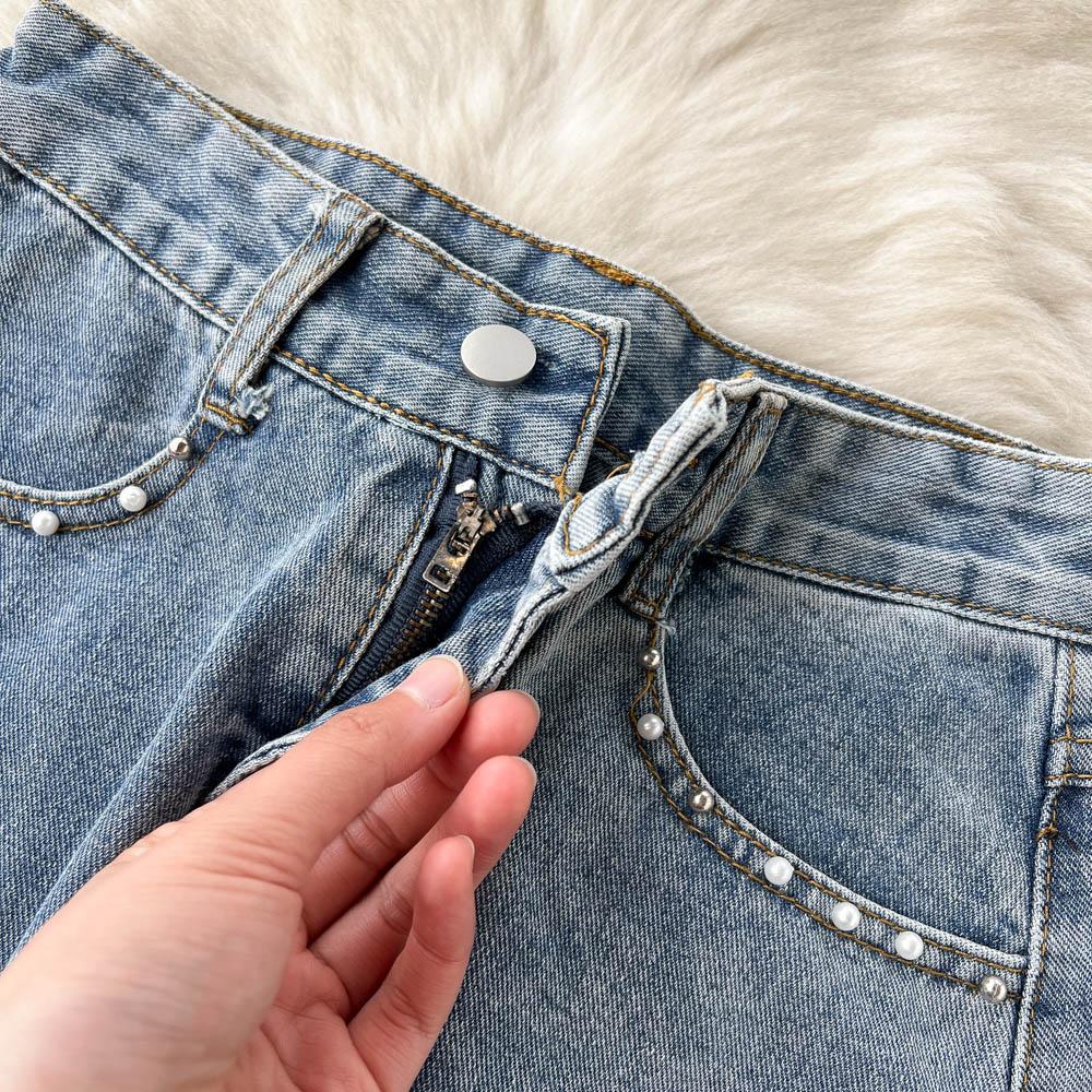 RUGOD Весна и лето 2022 с нерегулярными отверстиями, джинсовая юбка выше колена с разрезом Юбка средней длины Юбка А-образной формы с высокой талией и бедрами