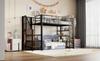 Loft Bed 90*200, with Safety Staircase, Storage Space and Small Wardrobe, Shelves, High Fence Design, Youth Bed, Black (Old SKU for LDB00162AAB)