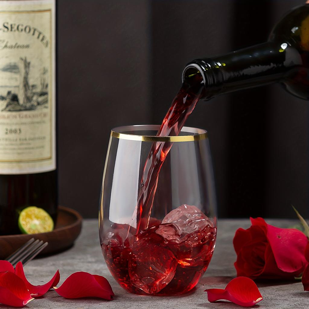 24шт. Пластиковые бокалы для вина, комбинированные (12 пластиковых бокалов для вина по 16 унций и 12 пластиковых фужеров для шампанского по 9 унций) Прозрачные одноразовые золотые диски без ножки Unbreaka