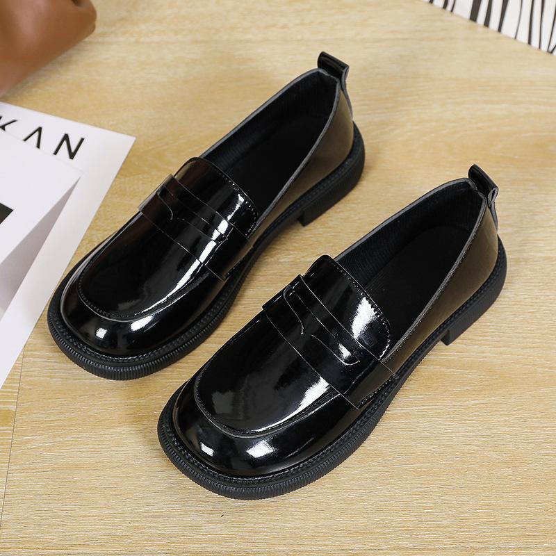 Туфли Мэри Джейн Женские британские туфли с одной педалью Маленькие кожаные туфли Женские туфли в стиле ретро с квадратным каблуком Женские