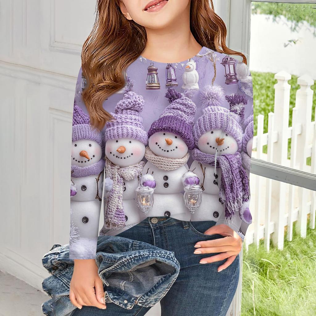 Футболки с длинным рукавом для девочек, детские осенние топы с круглым вырезом, базовые футболки с винтажным графическим принтом, топы для детей 5–14 лет