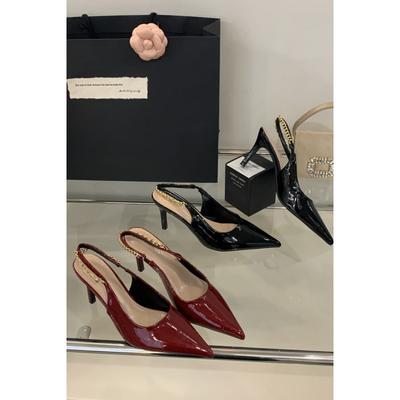 Красные свадебные туфли темперамент светская львица острый носок высокие каблуки женская обувь летние туфли-стилет цепочка пустая сумка голова сандалии