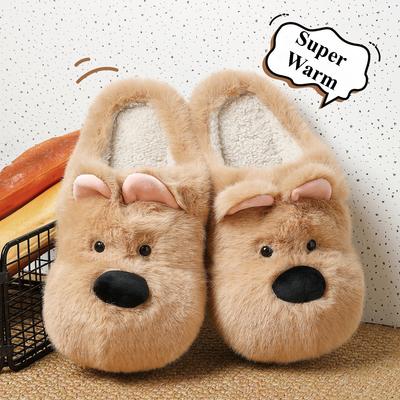 Модные милые мультяшные тапочки для дома с пушистой подкладкой для женщин, зимние туфли на платформе, теплые, из искусственного меха, на толстой подошве, женские домашние хлопковые шлепанцы для пола