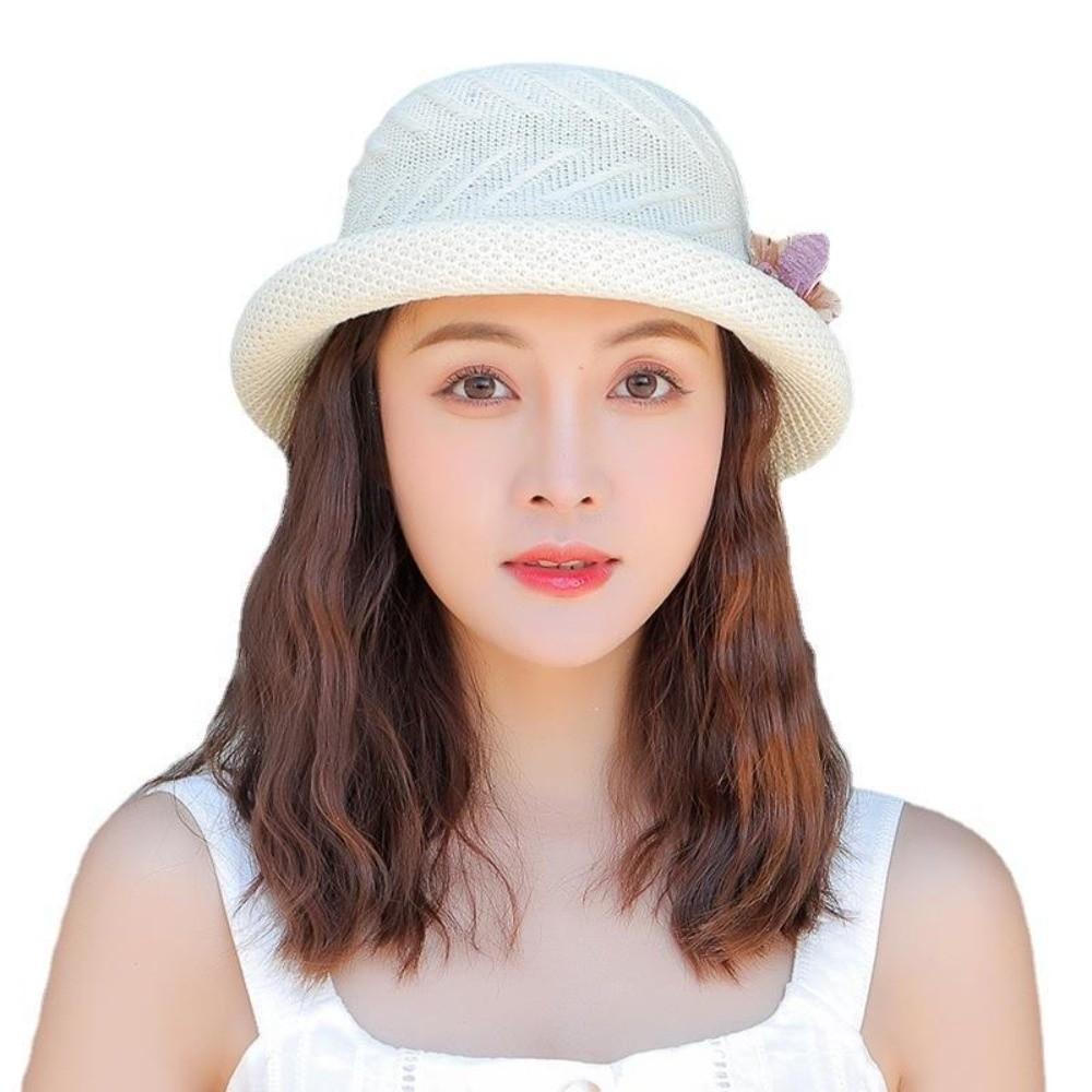 with Butterfly Knot Flower Straw Bucket Hats Dome Wedding Fascinator Hat Sunshade Cap Traveling