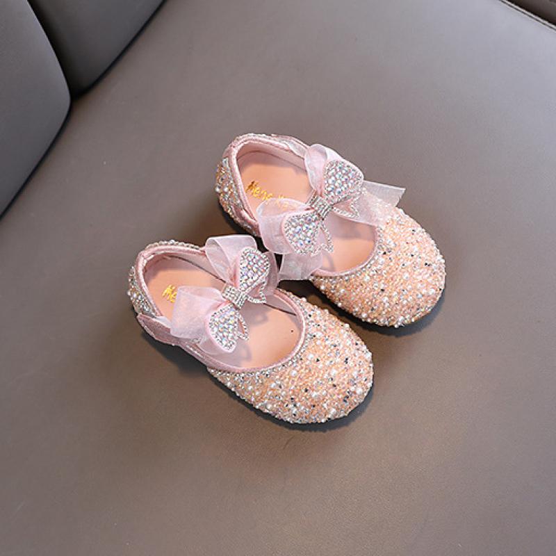 Новые детские кожаные туфли с блестками для девочек, туфли принцессы со стразами и бантом, модные детские свадебные туфли