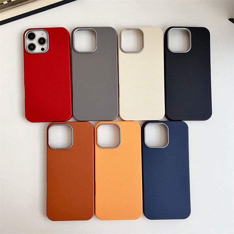TPU Soft Matte Magnetic Housing iPhone 16 Pro Max 15 Plus 14 Pro 13 12 11 Solid Color Leather Texture Shock Proof Case