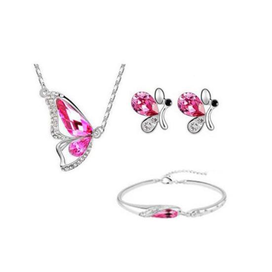 Бабочка горный хрусталь кулон ожерелье серьги-гвоздики браслет свадебный комплект ювелирных изделий