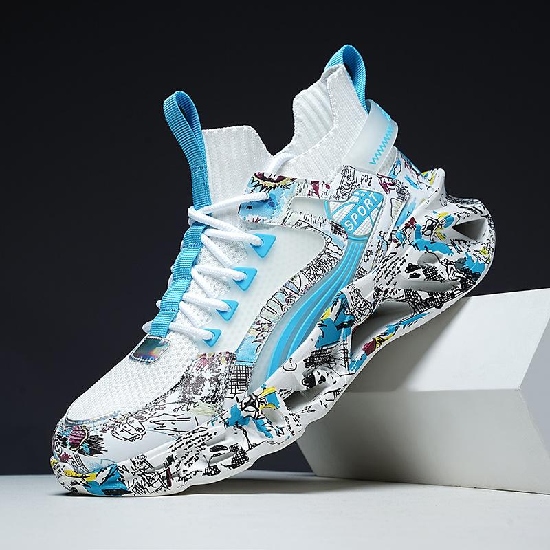 Модная обувь-лезвия большого размера из летучего трикотажа с камуфляжным рисунком, повседневная спортивная обувь, кроссовки, папины кроссовки, мужская обувь