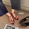 Sheepskin Version~ Niche Leather Pointed Toe Wedge Sandals Cross Cross with Open Toe Design Medium Heel Cool Slippers Women